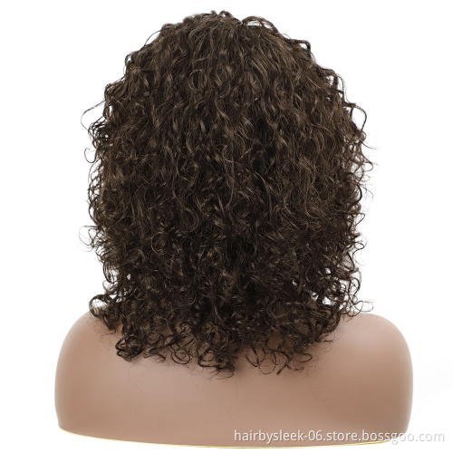 14 inches brown warm romantic heat resistant bob loose curl Kinky Curly Wig synthetic hair wigs short curly wave for black woman